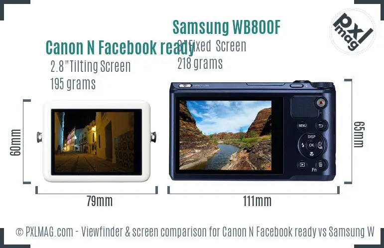 Canon N Facebook ready vs Samsung WB800F Screen and Viewfinder comparison