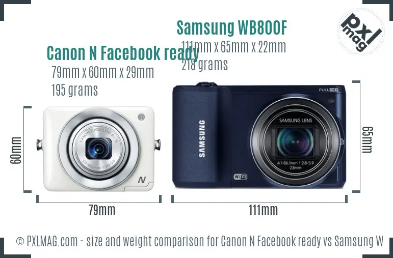 Canon N Facebook ready vs Samsung WB800F size comparison