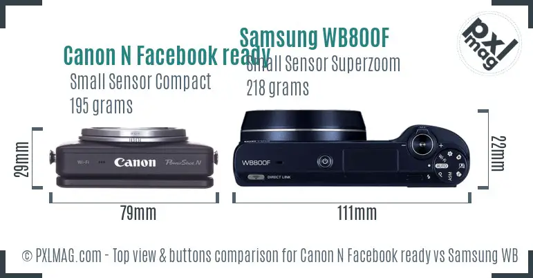 Canon N Facebook ready vs Samsung WB800F top view buttons comparison