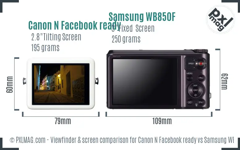 Canon N Facebook ready vs Samsung WB850F Screen and Viewfinder comparison
