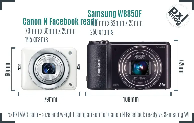 Canon N Facebook ready vs Samsung WB850F size comparison