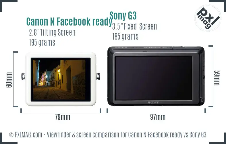 Canon N Facebook ready vs Sony G3 Screen and Viewfinder comparison