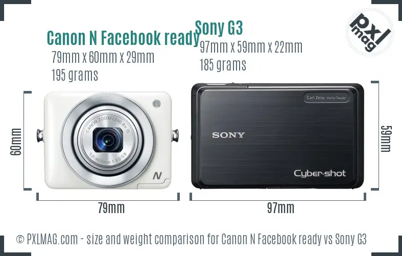 Canon N Facebook ready vs Sony G3 size comparison