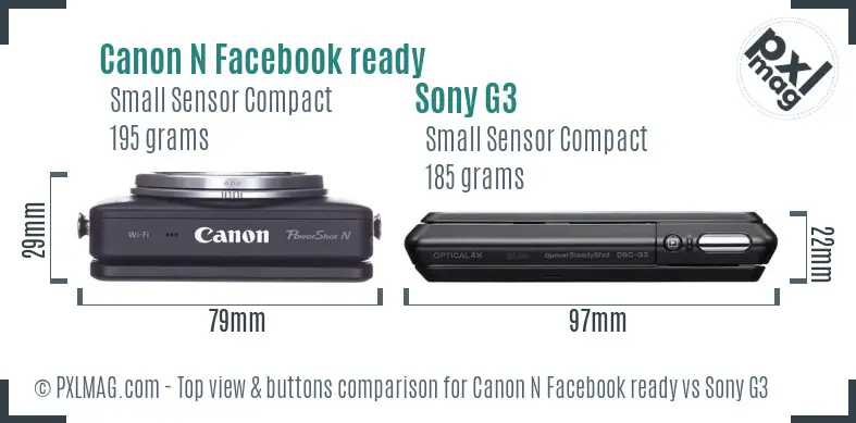 Canon N Facebook ready vs Sony G3 top view buttons comparison