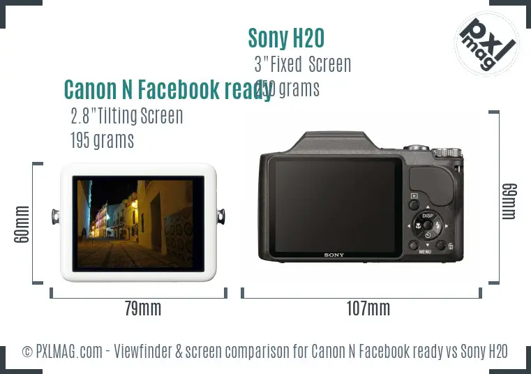 Canon N Facebook ready vs Sony H20 Screen and Viewfinder comparison