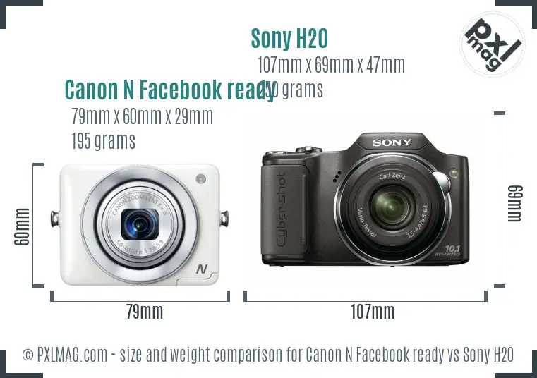 Canon N Facebook ready vs Sony H20 size comparison