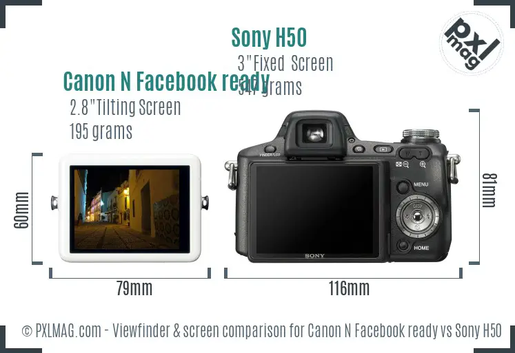 Canon N Facebook ready vs Sony H50 Screen and Viewfinder comparison