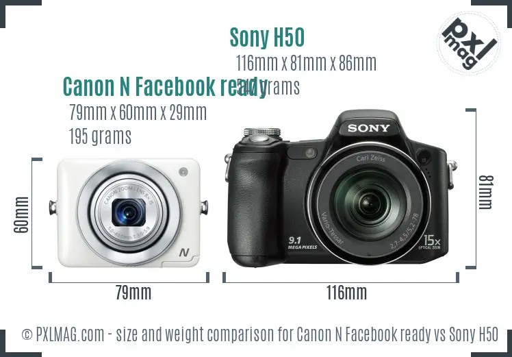 Canon N Facebook ready vs Sony H50 size comparison