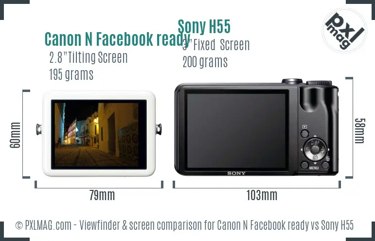 Canon N Facebook ready vs Sony H55 Screen and Viewfinder comparison