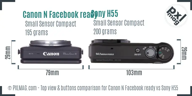 Canon N Facebook ready vs Sony H55 top view buttons comparison