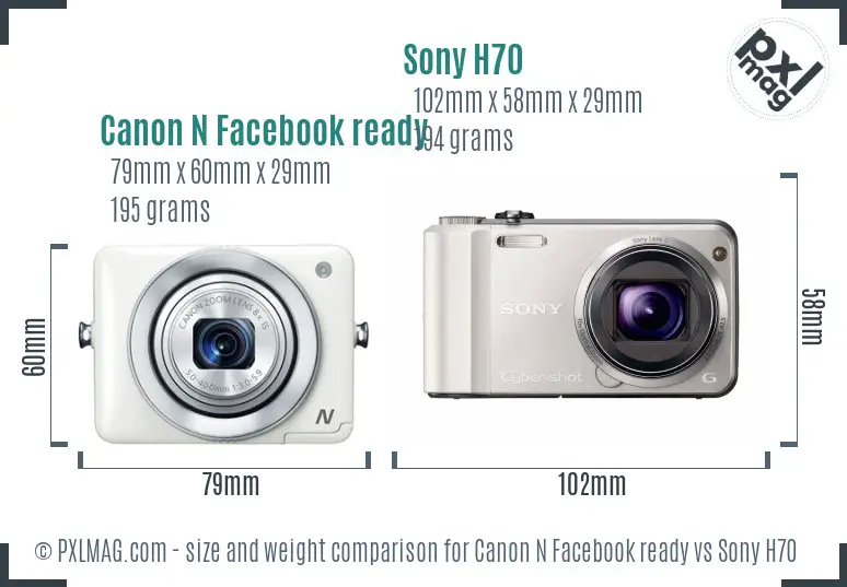 Canon N Facebook ready vs Sony H70 size comparison