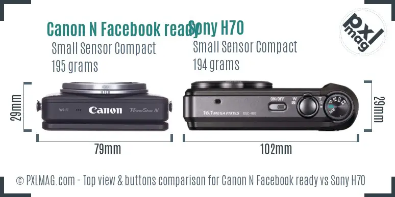 Canon N Facebook ready vs Sony H70 top view buttons comparison