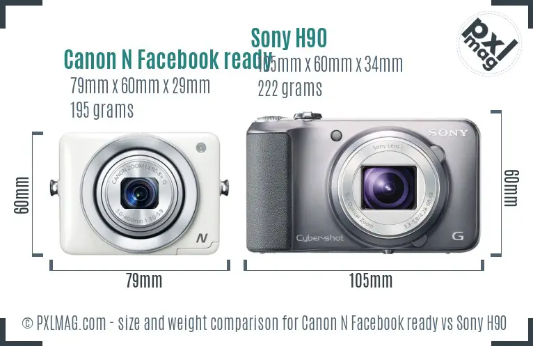 Canon N Facebook ready vs Sony H90 size comparison Canon N Facebook ready vs Sony H90 size comparison