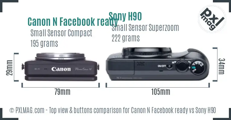 Canon N Facebook ready vs Sony H90 top view buttons comparison Canon N Facebook ready vs Sony H90 top view buttons comparison