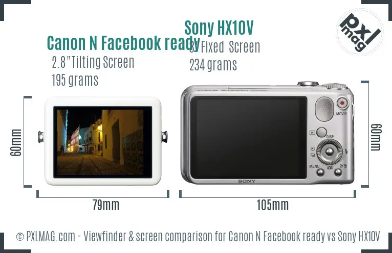 Canon N Facebook ready vs Sony HX10V Screen and Viewfinder comparison