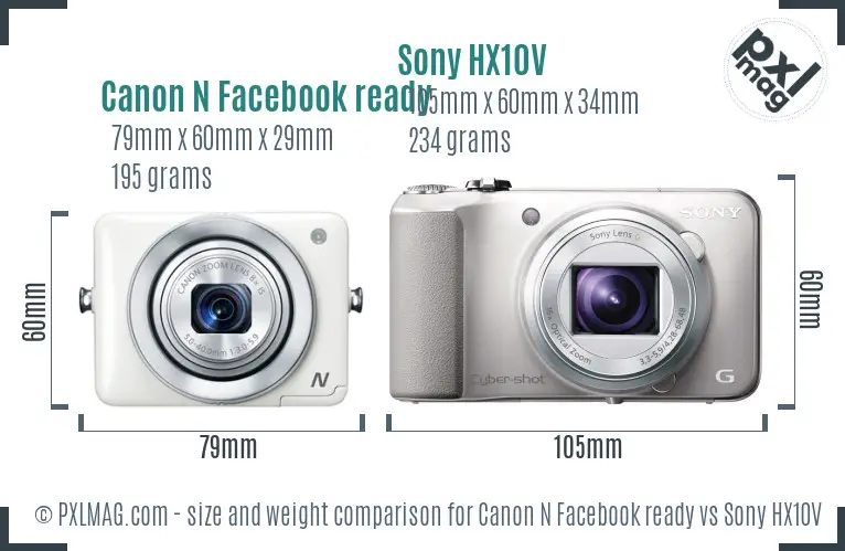 Canon N Facebook ready vs Sony HX10V size comparison