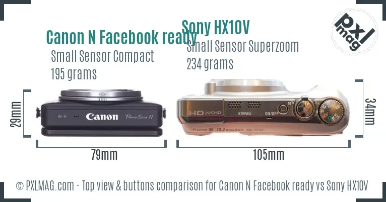 Canon N Facebook ready vs Sony HX10V top view buttons comparison