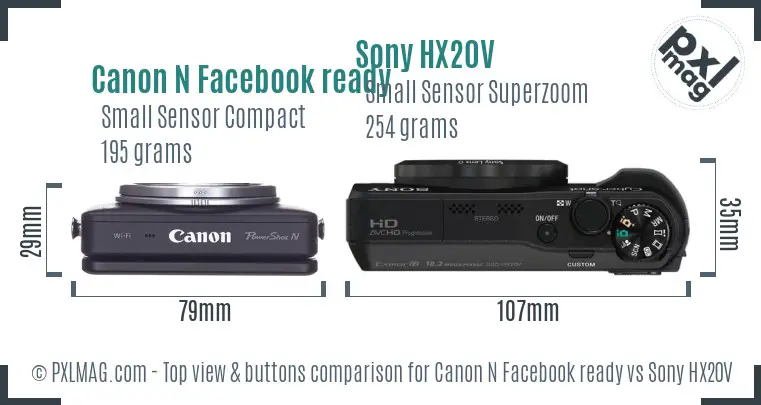 Canon N Facebook ready vs Sony HX20V top view buttons comparison