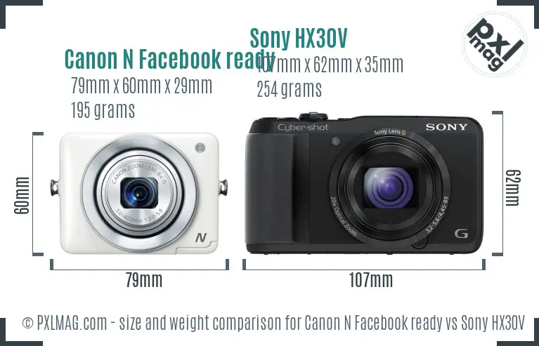 Canon N Facebook ready vs Sony HX30V size comparison