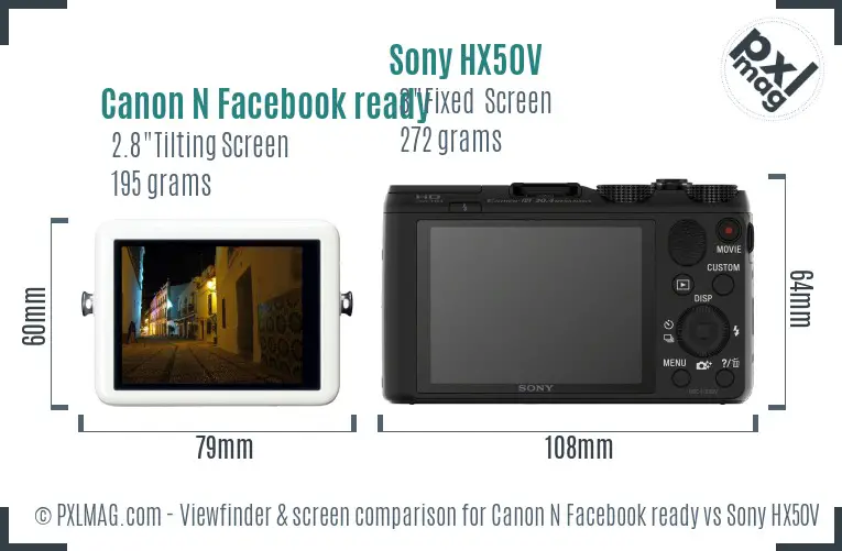 Canon N Facebook ready vs Sony HX50V Screen and Viewfinder comparison