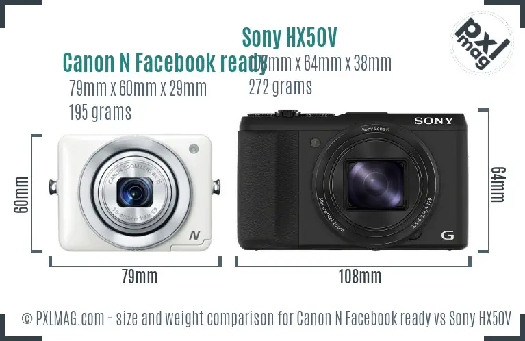 Canon N Facebook ready vs Sony HX50V size comparison