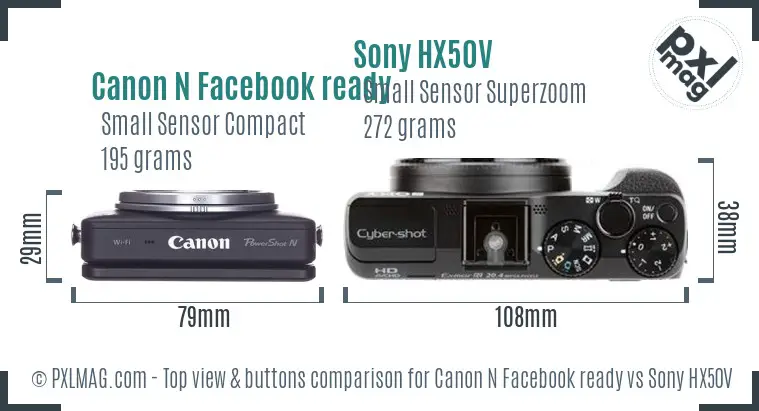 Canon N Facebook ready vs Sony HX50V top view buttons comparison