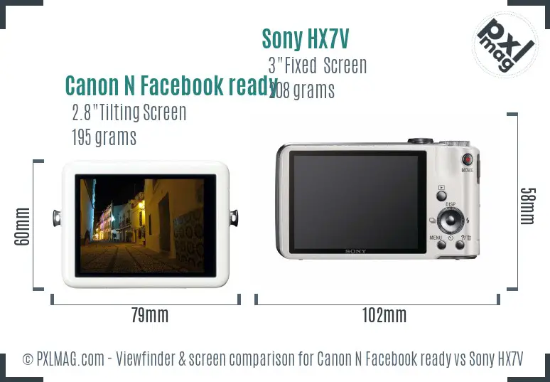 Canon N Facebook ready vs Sony HX7V Screen and Viewfinder comparison