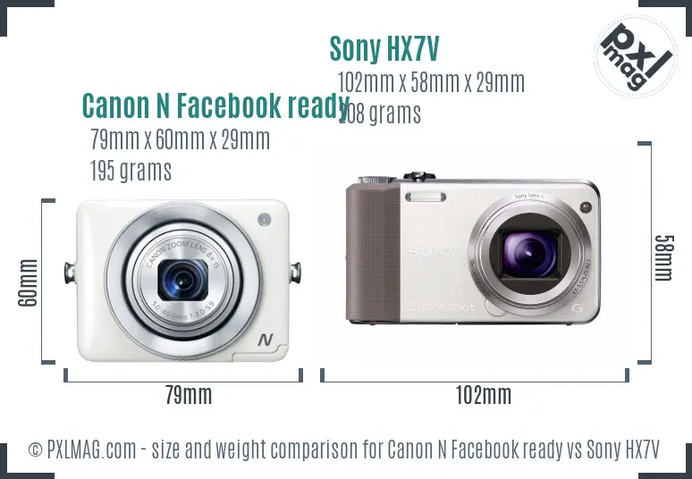 Canon N Facebook ready vs Sony HX7V size comparison