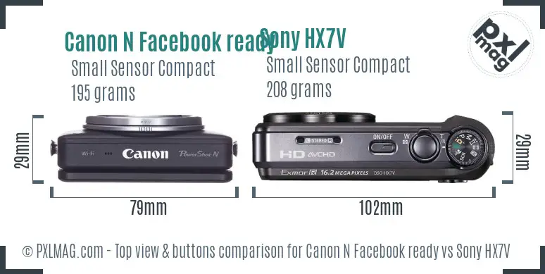 Canon N Facebook ready vs Sony HX7V top view buttons comparison
