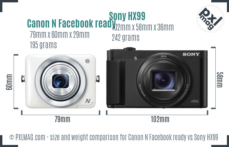 Canon N Facebook ready vs Sony HX99 size comparison Canon N Facebook ready vs Sony HX99 size comparison