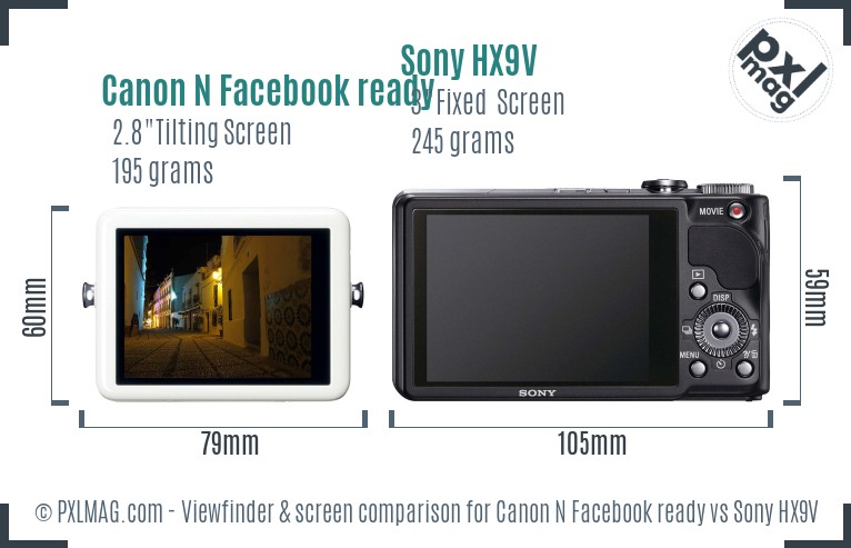 Canon N Facebook ready vs Sony HX9V Screen and Viewfinder comparison