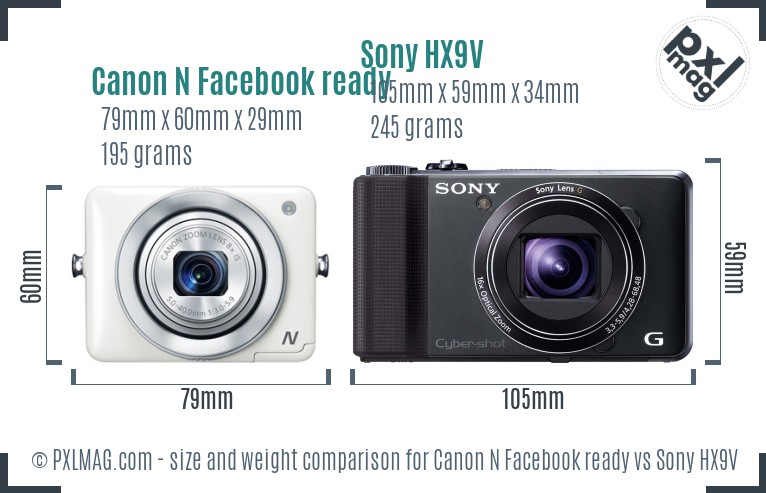 Canon N Facebook ready vs Sony HX9V size comparison Canon N Facebook ready vs Sony HX9V size comparison