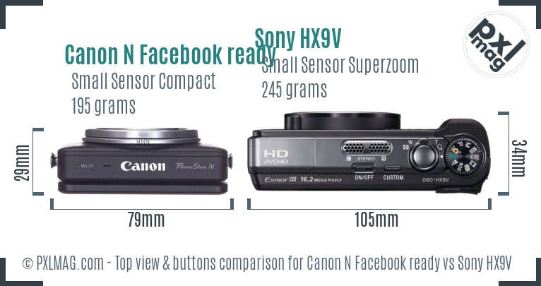 Canon N Facebook ready vs Sony HX9V top view buttons comparison