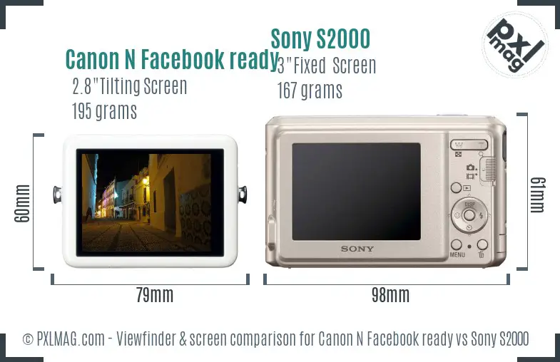 Canon N Facebook ready vs Sony S2000 Screen and Viewfinder comparison