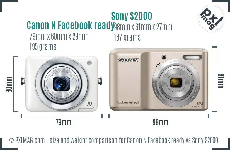 Canon N Facebook ready vs Sony S2000 size comparison