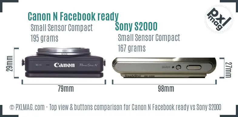 Canon N Facebook ready vs Sony S2000 top view buttons comparison