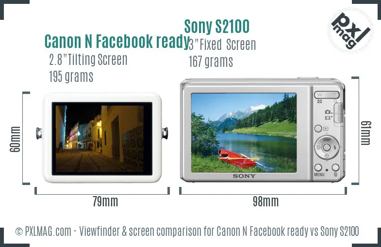 Canon N Facebook ready vs Sony S2100 Screen and Viewfinder comparison Canon N Facebook ready vs Sony S2100 Screen and Viewfinder comparison