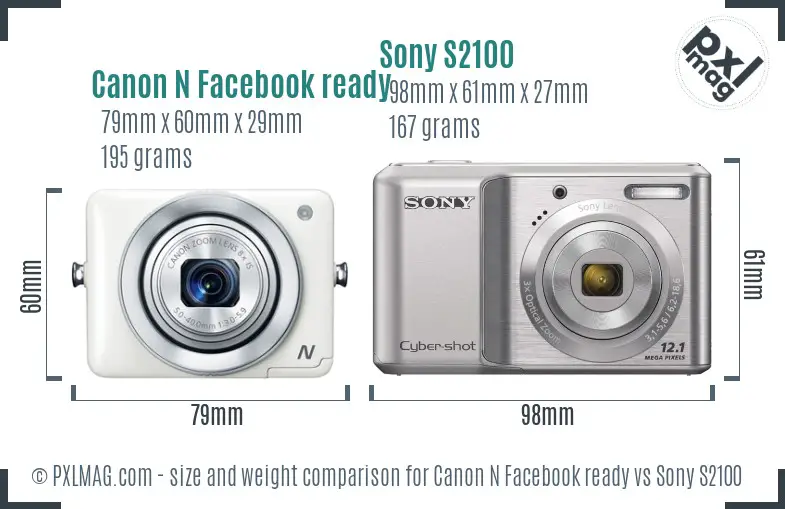 Canon N Facebook ready vs Sony S2100 size comparison Canon N Facebook ready vs Sony S2100 size comparison