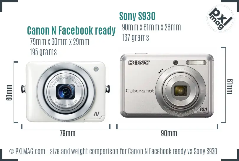 Canon N Facebook ready vs Sony S930 size comparison Canon N Facebook ready vs Sony S930 size comparison