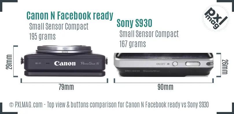 Canon N Facebook ready vs Sony S930 top view buttons comparison Canon N Facebook ready vs Sony S930 top view buttons comparison