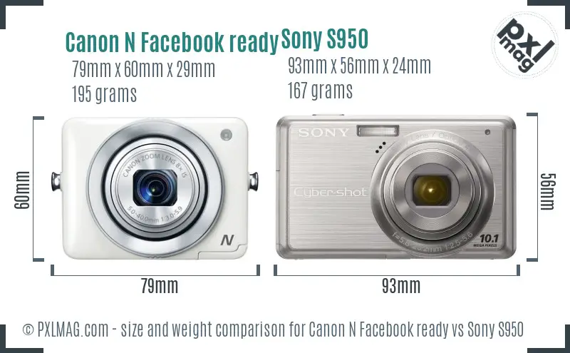 Canon N Facebook ready vs Sony S950 size comparison Canon N Facebook ready vs Sony S950 size comparison
