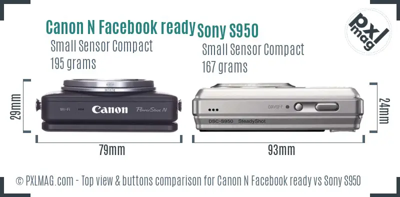 Canon N Facebook ready vs Sony S950 top view buttons comparison Canon N Facebook ready vs Sony S950 top view buttons comparison