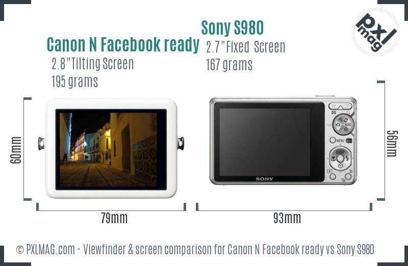 Canon N Facebook ready vs Sony S980 Screen and Viewfinder comparison