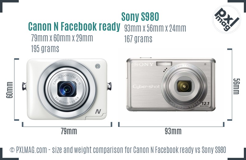 Canon N Facebook ready vs Sony S980 size comparison Canon N Facebook ready vs Sony S980 size comparison