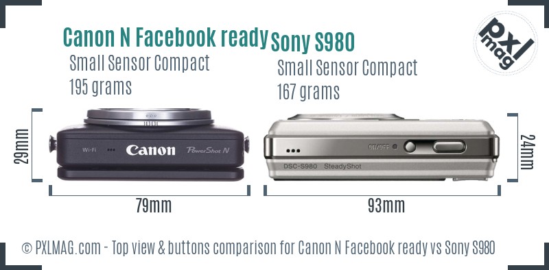 Canon N Facebook ready vs Sony S980 top view buttons comparison
