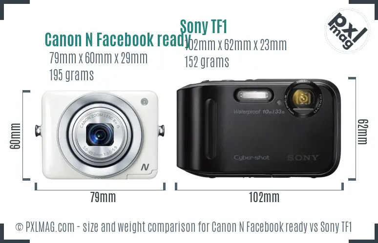 Canon N Facebook ready vs Sony TF1 size comparison