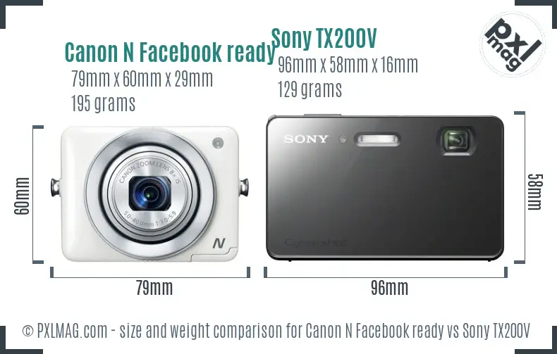 Canon N Facebook ready vs Sony TX200V size comparison