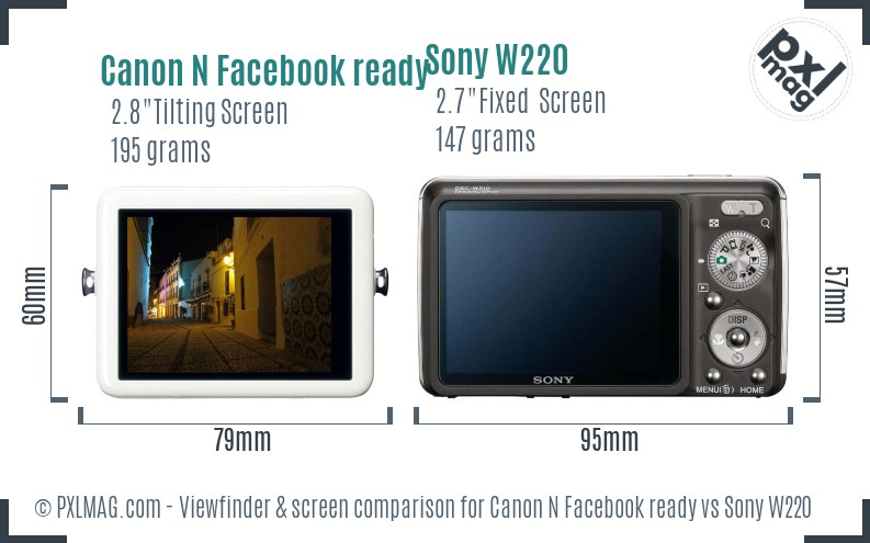 Canon N Facebook ready vs Sony W220 Screen and Viewfinder comparison