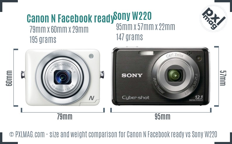 Canon N Facebook ready vs Sony W220 size comparison Canon N Facebook ready vs Sony W220 size comparison