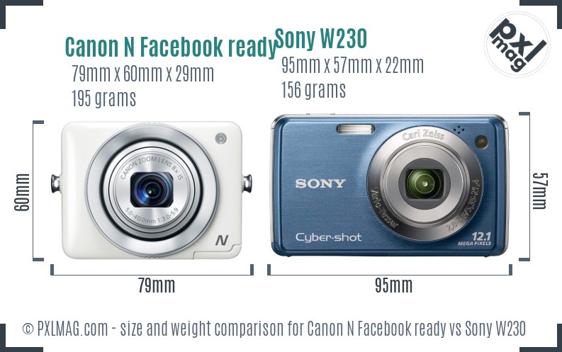 Canon N Facebook ready vs Sony W230 size comparison Canon N Facebook ready vs Sony W230 size comparison